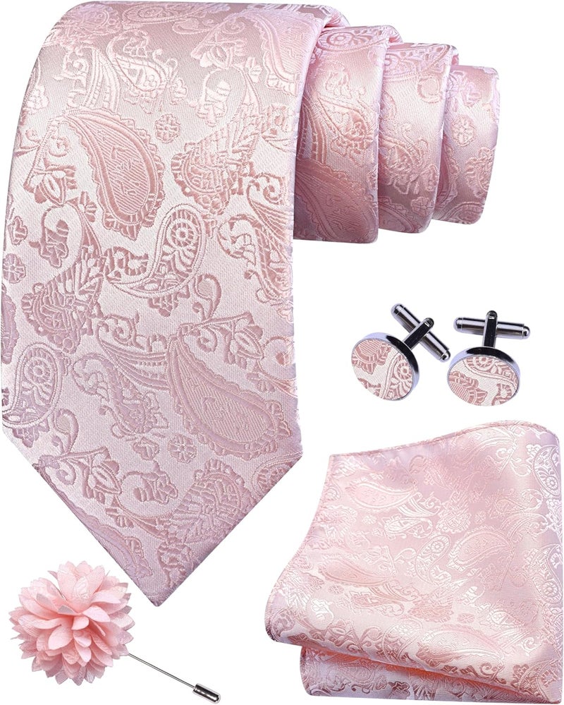 GUSLESON 3.15"（8cm） Mens Paisley Tie and Lapel Pin Necktie Hankerchief Cufflinks Set for Men - Image 1